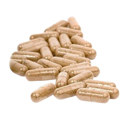 A pile of filled beige capsules